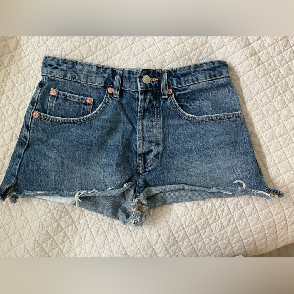 Medium wash denim shorts